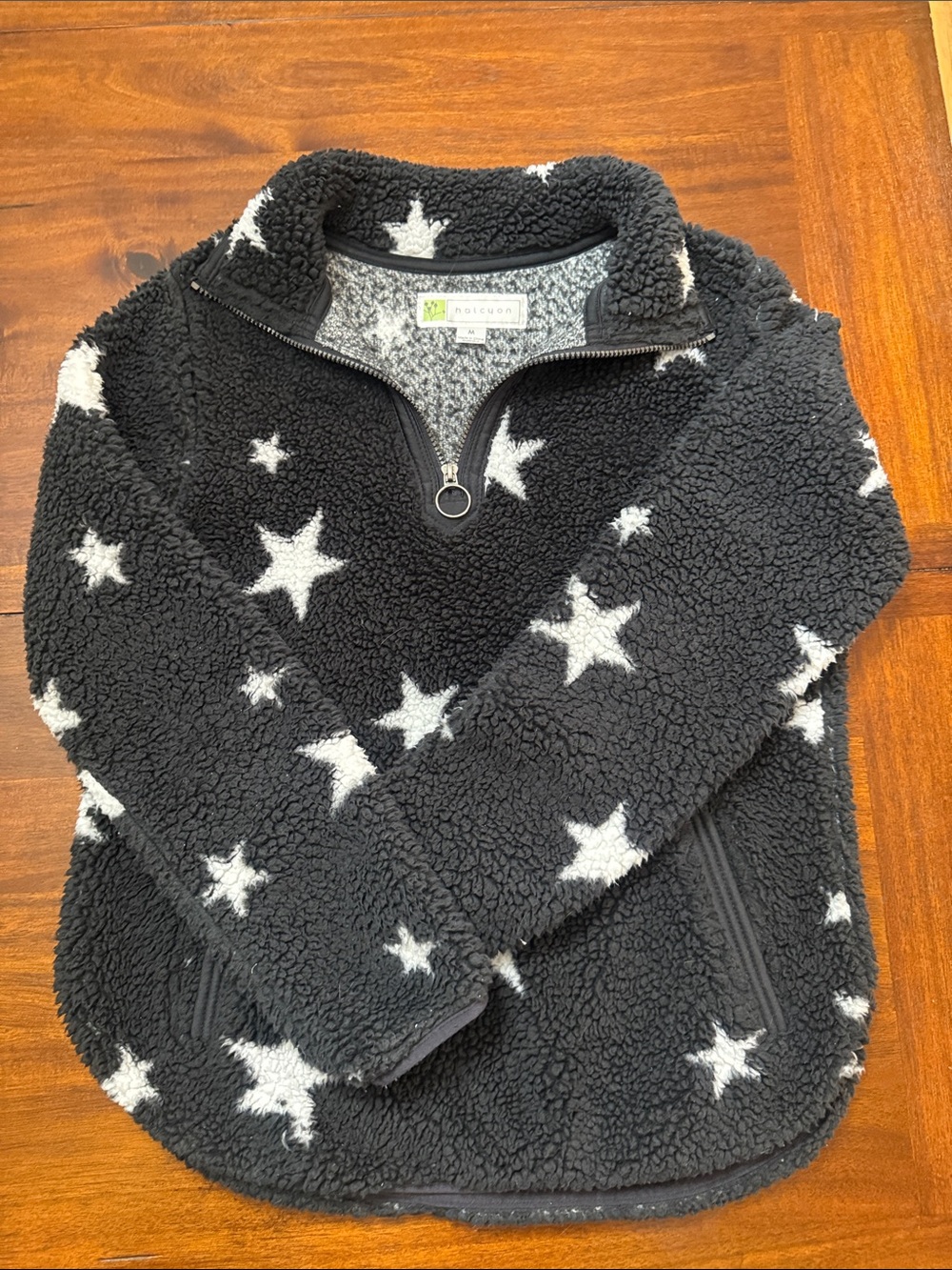Hollister Black Sherpa Pullover with White Star Print